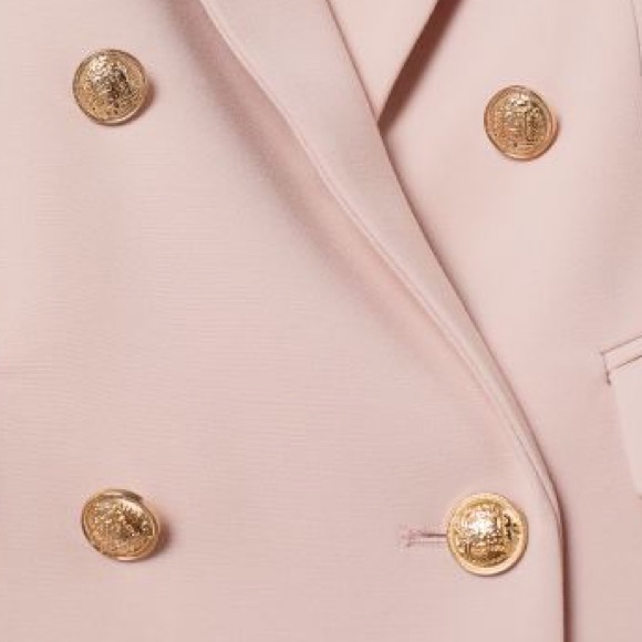 H&M Baby Pink Double Breasted Oversized Blazer Jacket Gold Buttons Size 12 - Picture 2 of 8